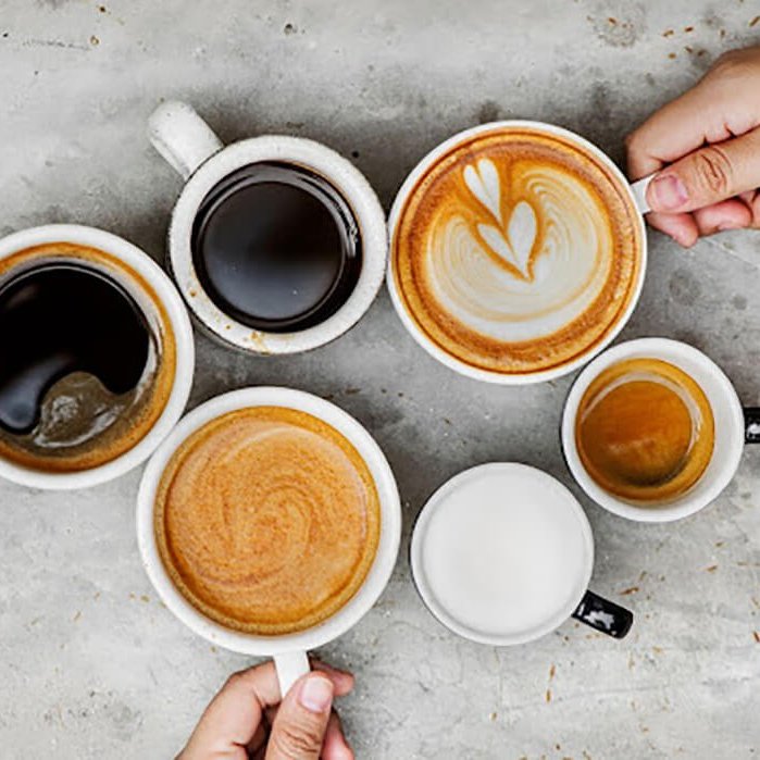 overhead image of coffee cups