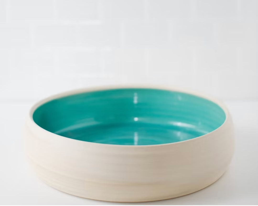 handmade pasta bowl with turquoise glaze