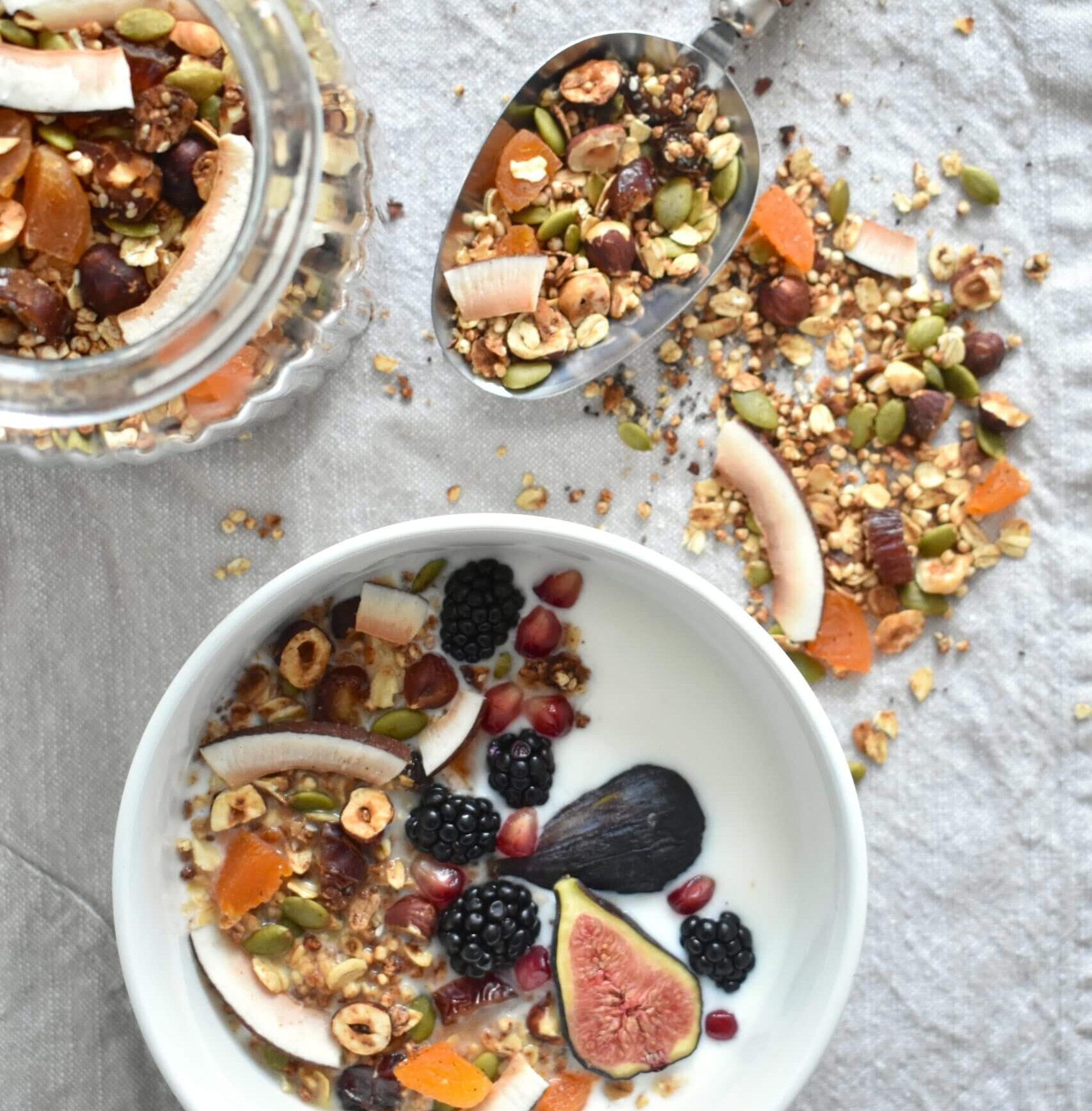 Recipe for healthy honey homemade granola with hazzelnuts