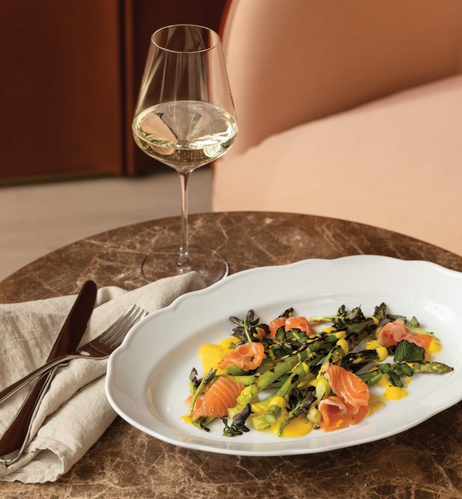 Plate of asparagus and gravlax