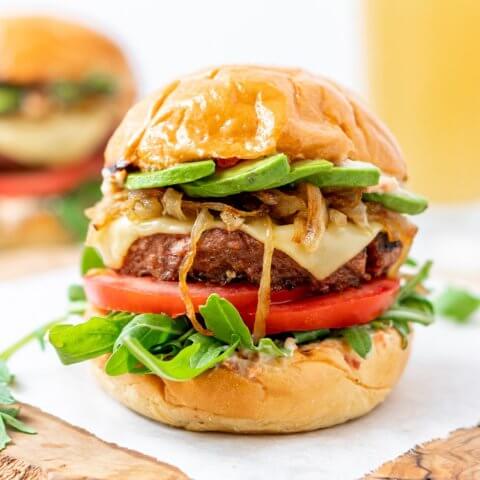 Burger image with tomato and avocado