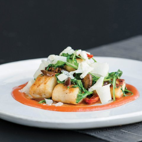 dish with gnocchi and tomato sauce