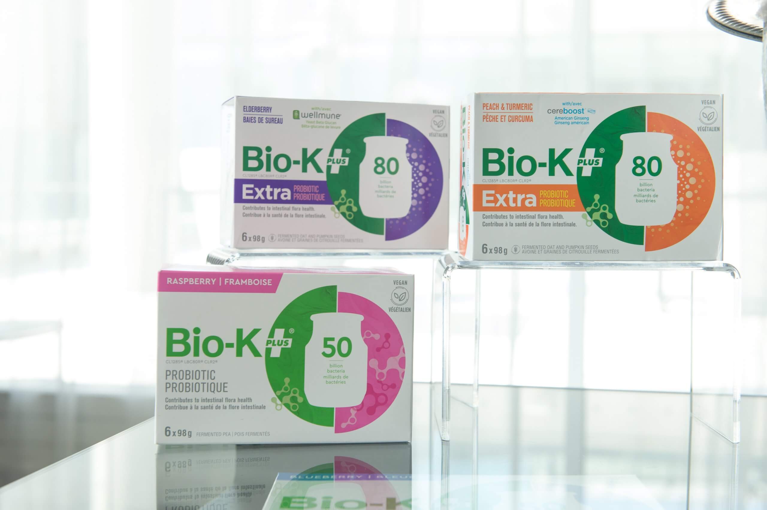 Three white boxes labeled Bio-K
