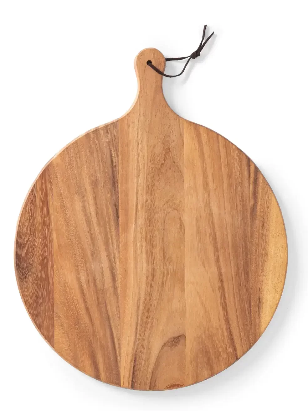 A circular wooden cutting board
