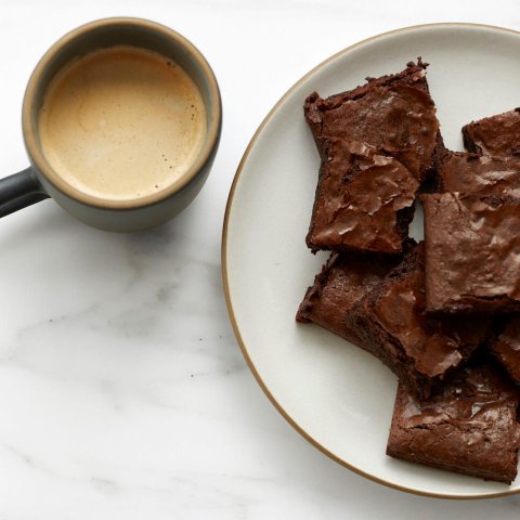 plate of brownies and coffee