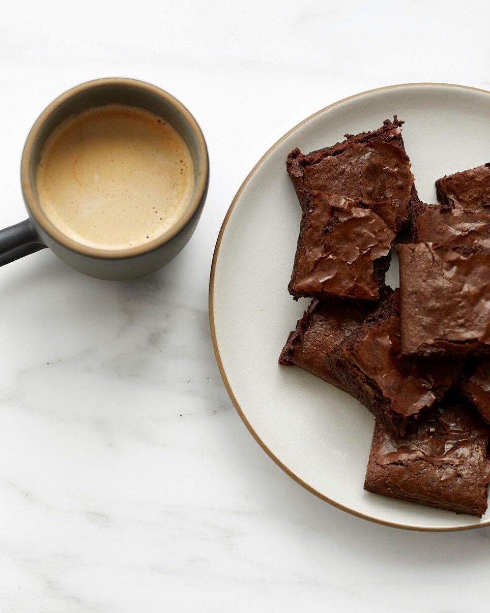 plate of brownies and coffee