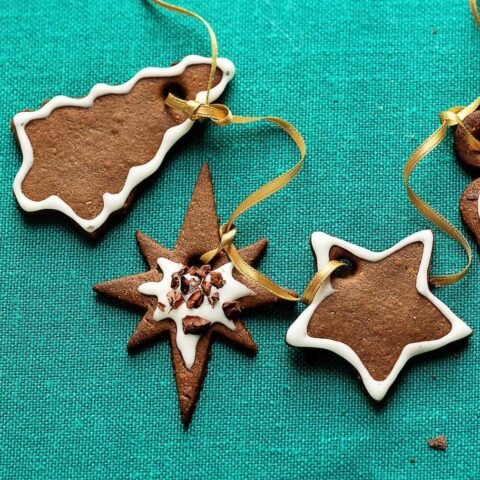 garland of cookies on blue background