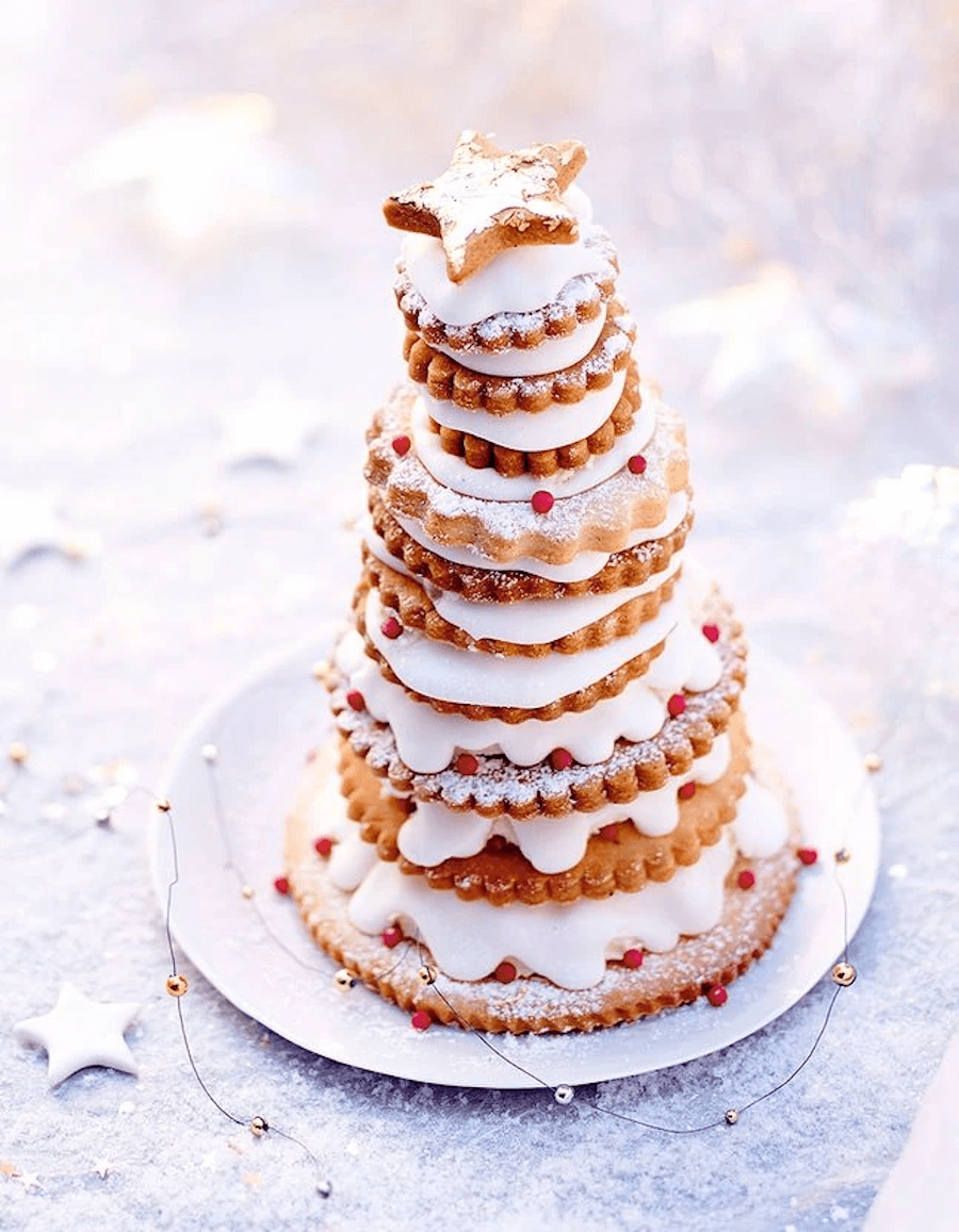 A tower made of frosted Christmas cookies