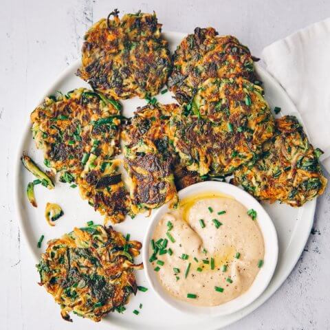 zucchini fritters on plate