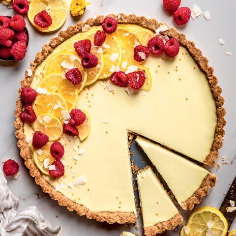 lemon tart with raspberries