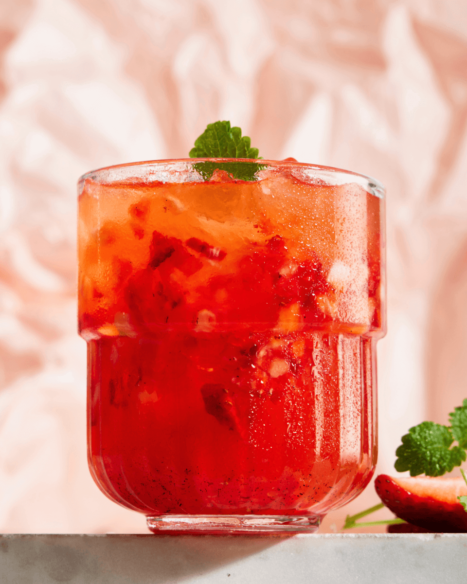 Glass of strawberry cocktail