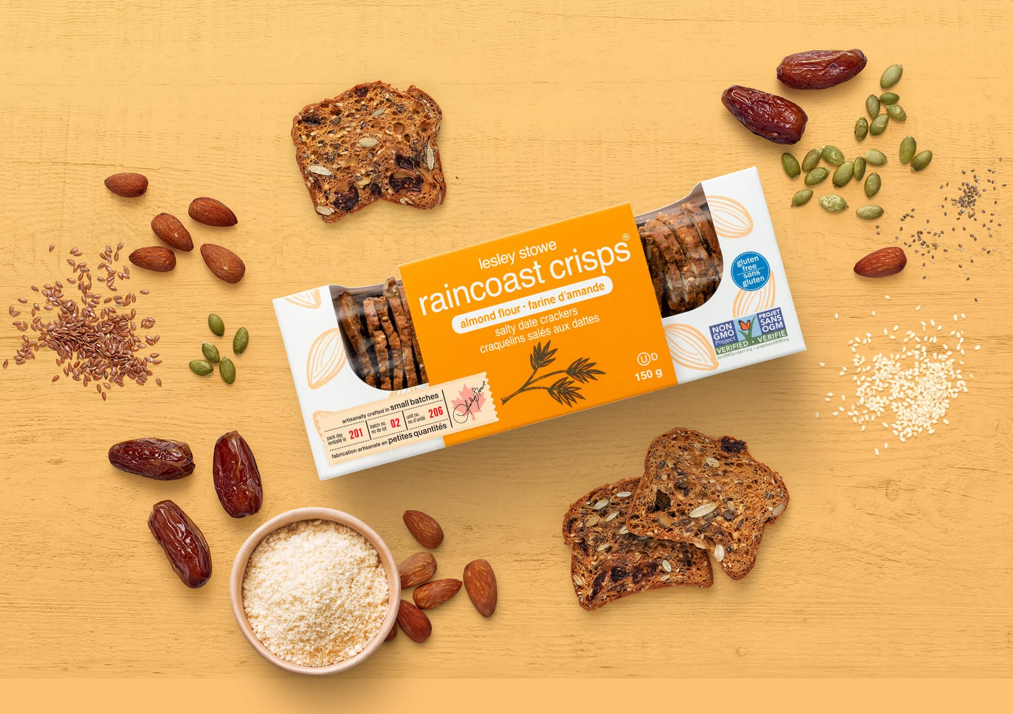 box of crackers surrounded by ingredients on yellow board