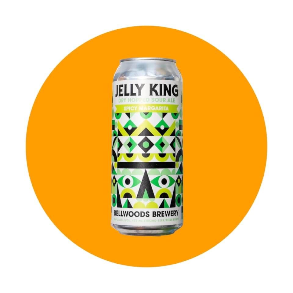 A green and black can on an orange circle graphic