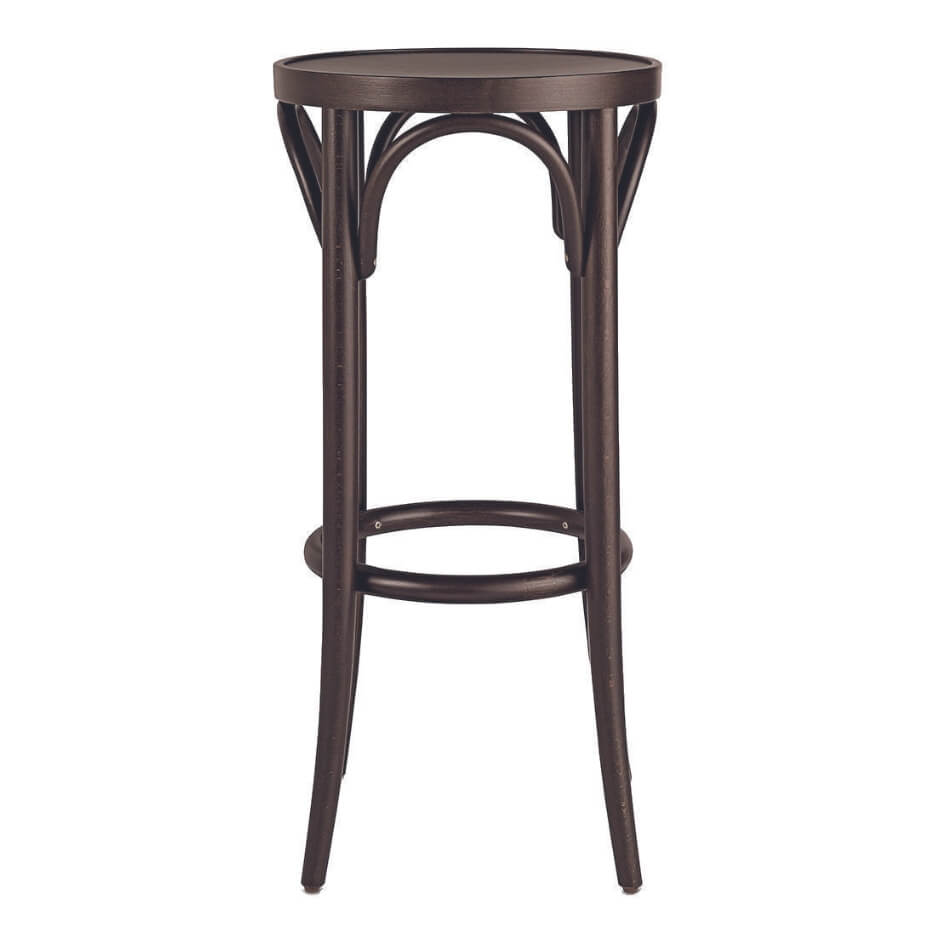 A dark wooden countertop stool