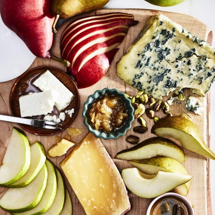 pears and cheese on board