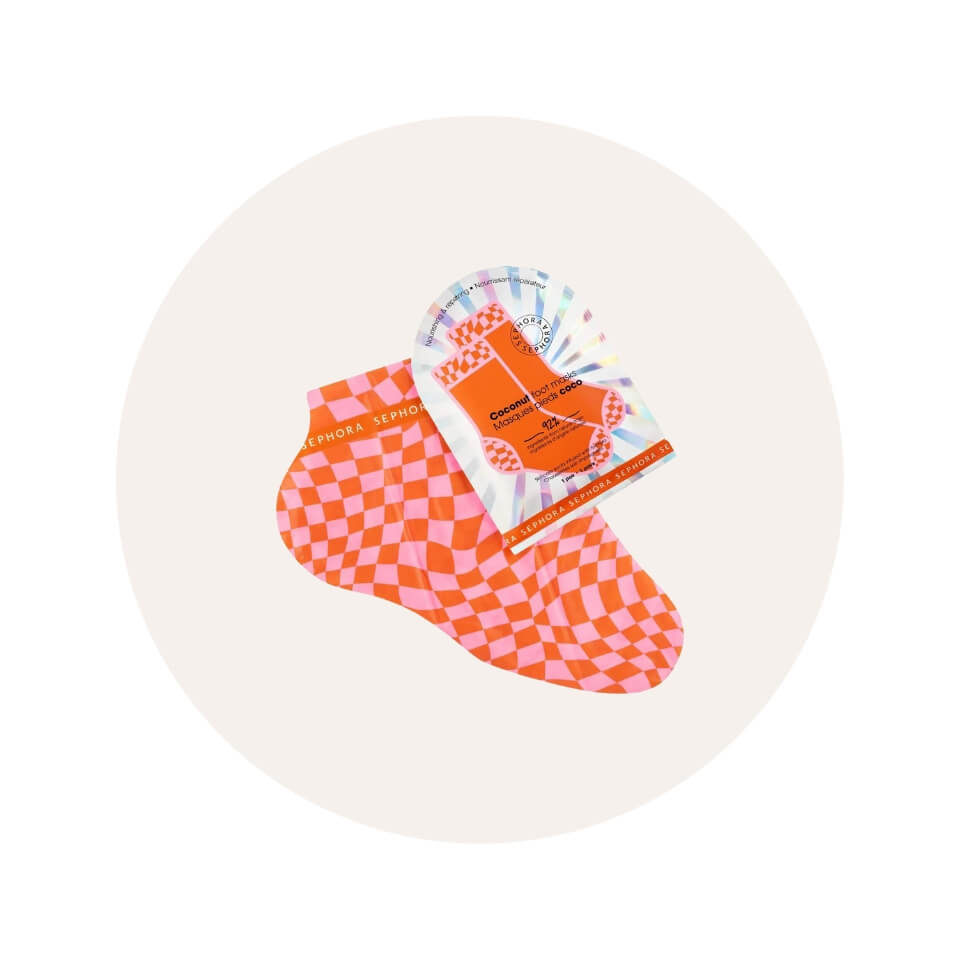 A red-and-pink checkered sock with a small package in a cream-coloured circle