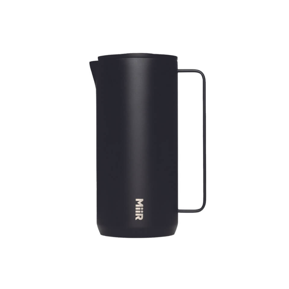 A black French press
