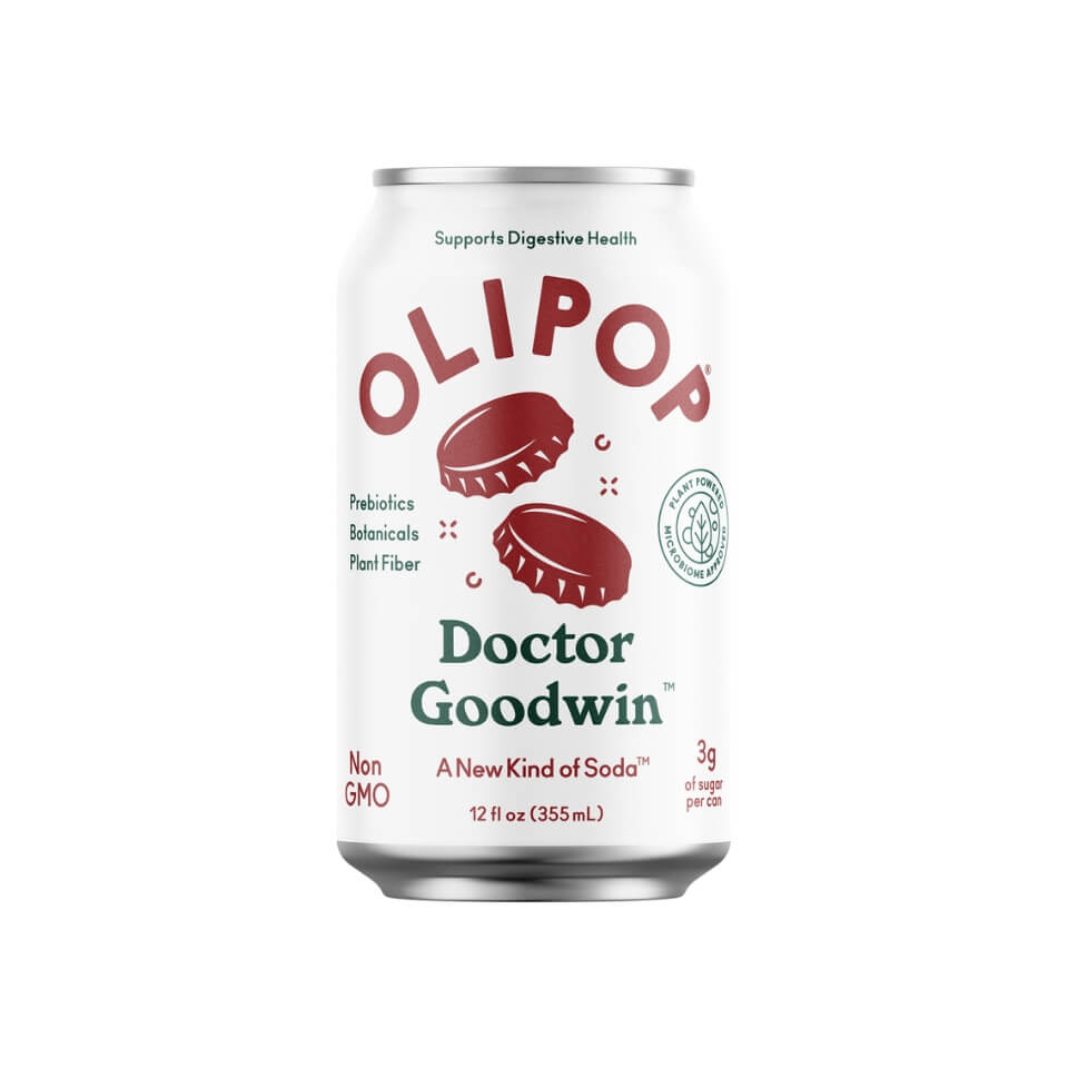 A white can with dark red and green lettering
