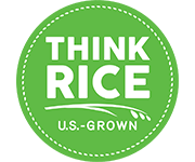 A green circle with the words "Think Rice/U.S.-Grown" written in white