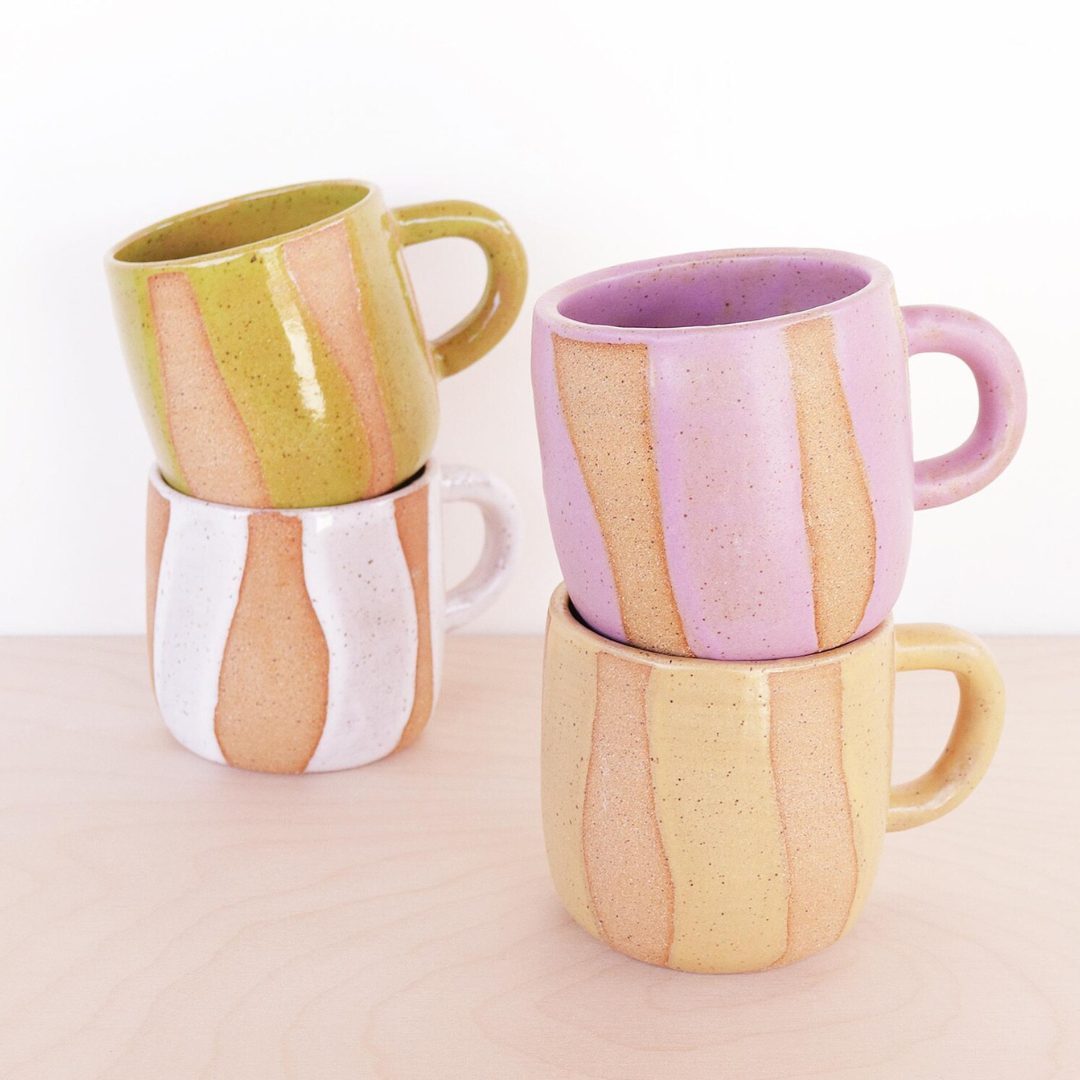 Four handmade ceramic mugs made in Hamilton