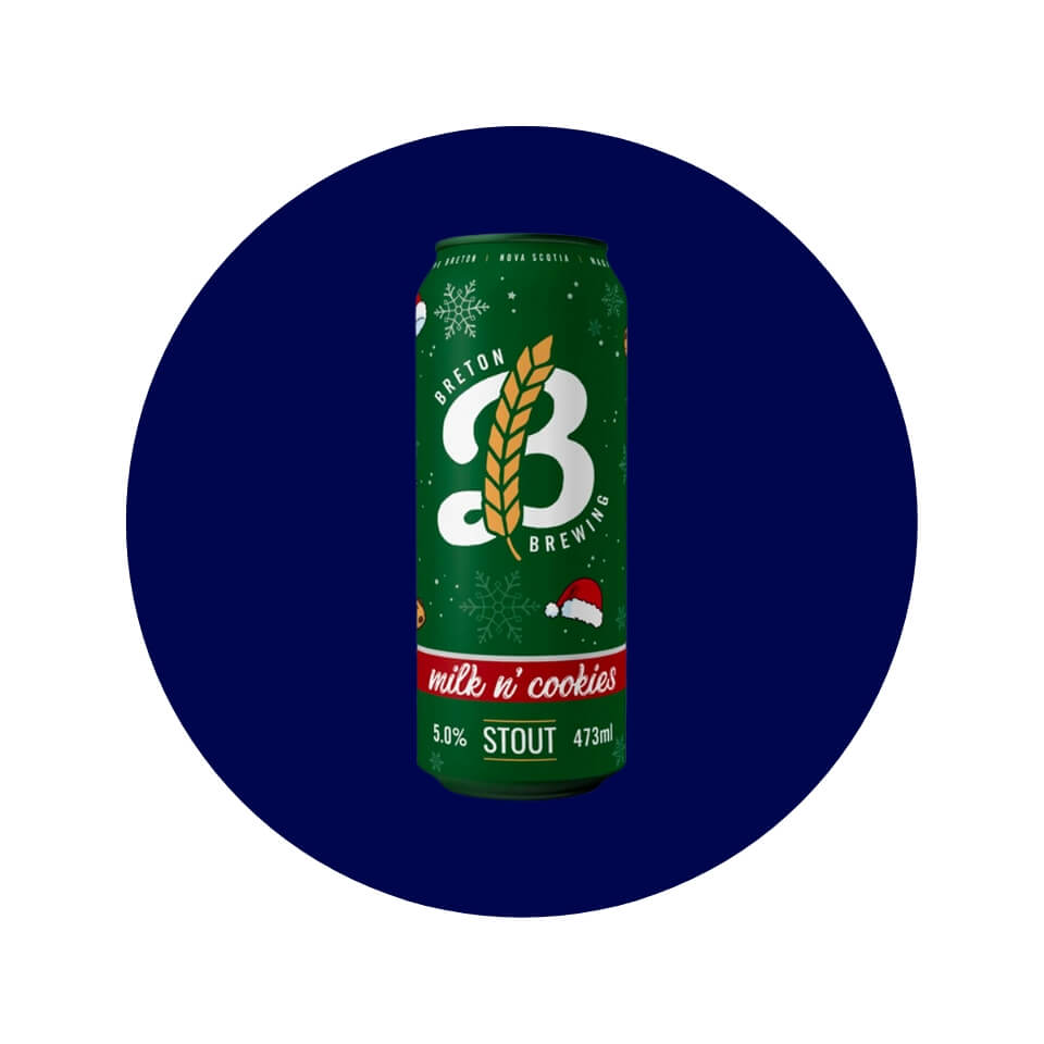 A green beer can in a dark blue circle
