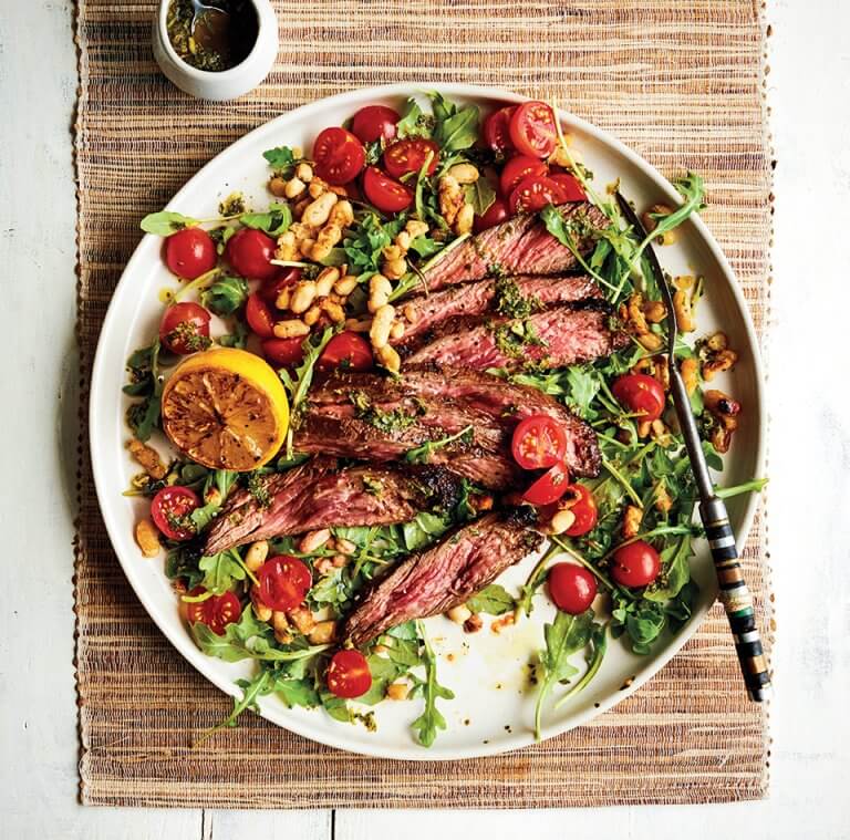 Flank Steak Salad With Crispy White Beans Recipe Elle Gourmet