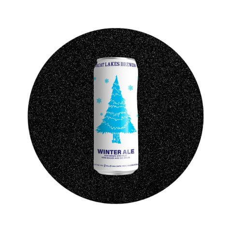 A white can of ale with the illustrated design of a blue tree on the front.