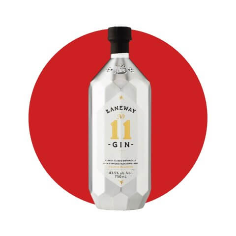 A silver bottle of gin with a black seal.