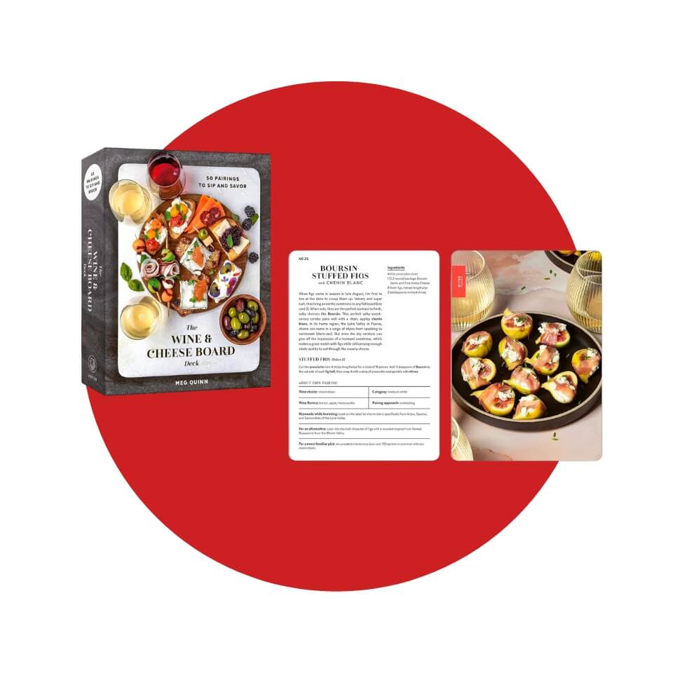 A box and both sides of a photo/recipe card over a red circle
