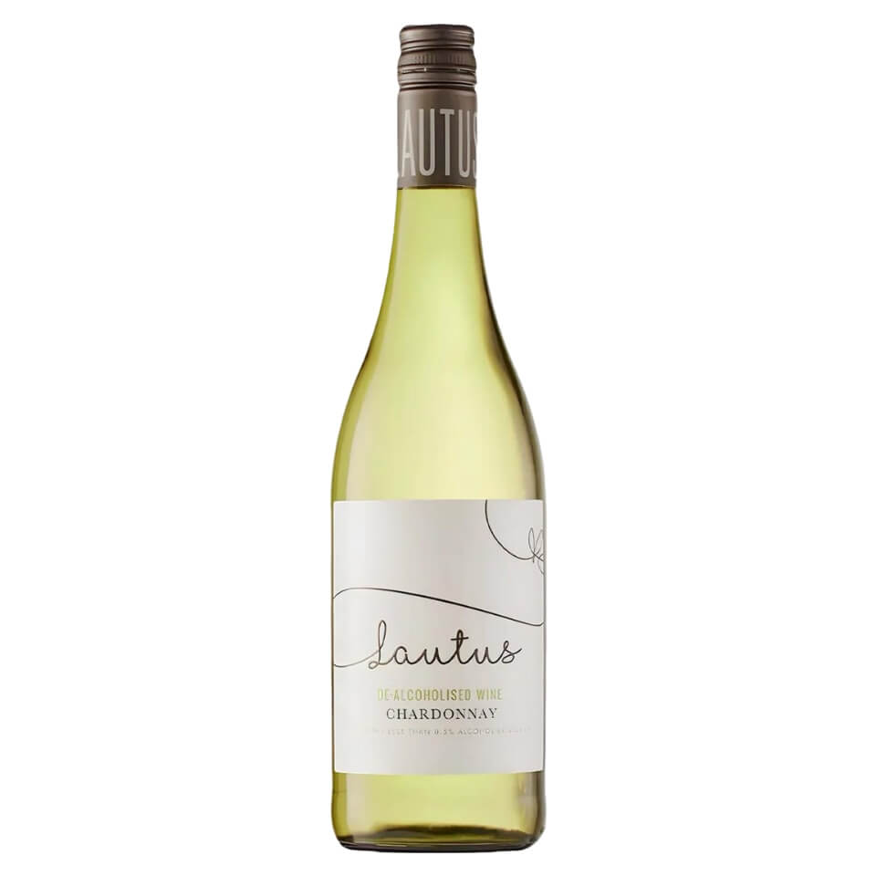 A bottle of white wine with a white label and grey cap