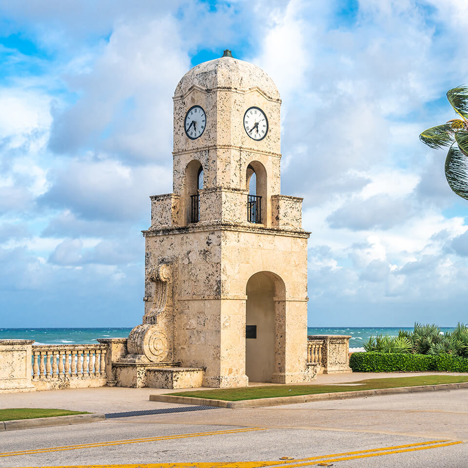 A clock tower on the beach