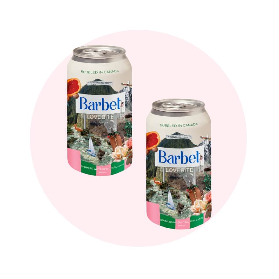 Two cans over a light pink circle