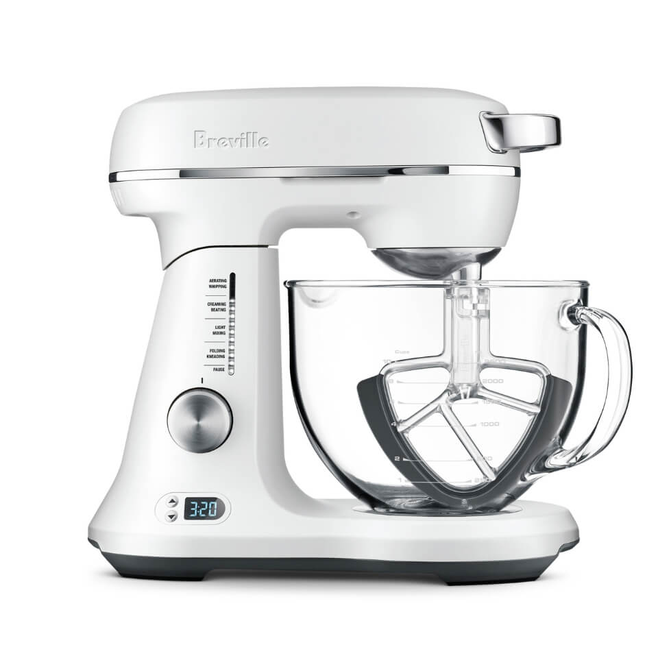 A white Breville stand mixer