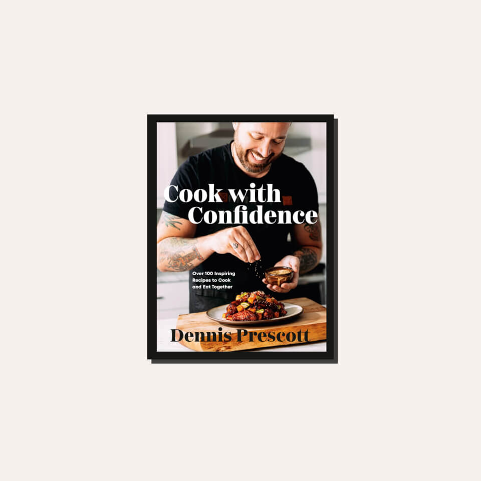A cookbook cover in a light frame