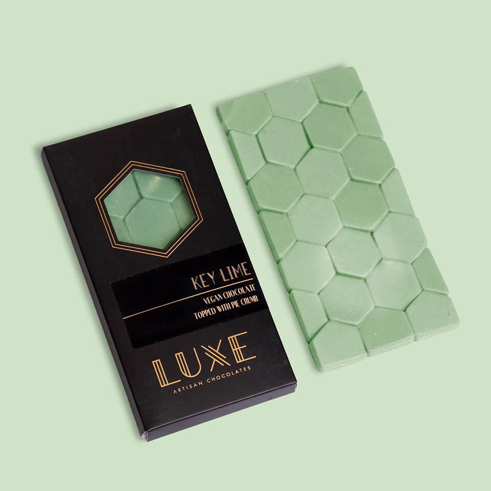 A green chocolate bar with a black wrapping