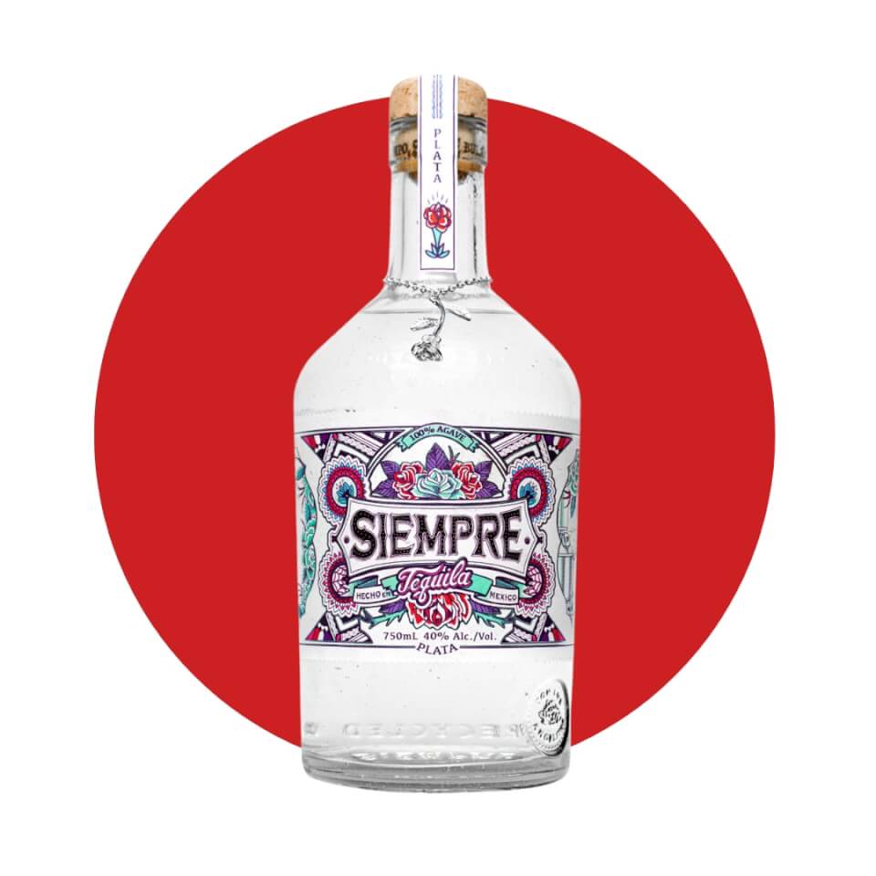 A bottle of tequila over a red circle