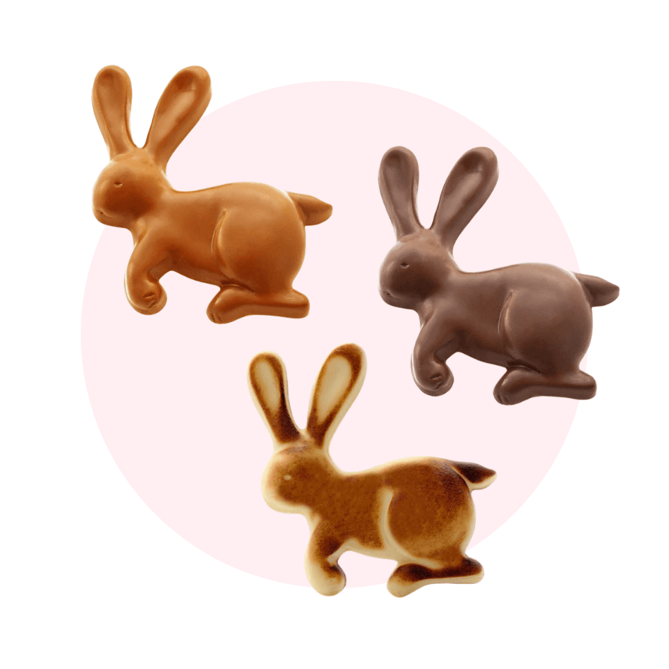 three chocolate bunnies