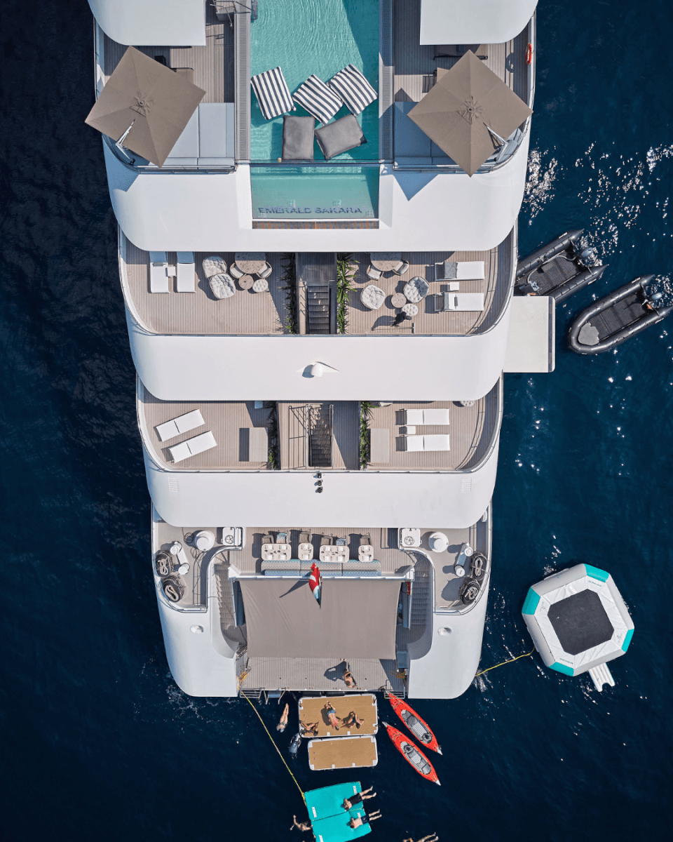 Aerial view of a luxury yacht