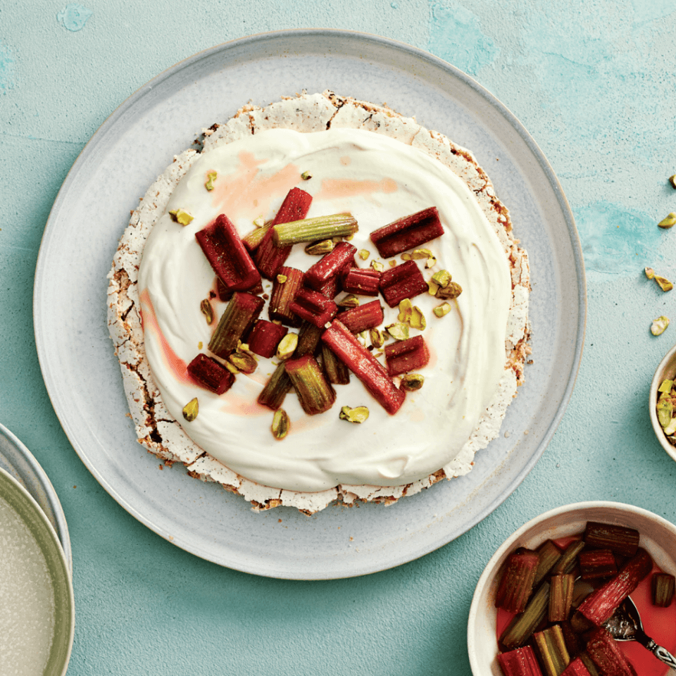 meringue with rhubarb on it