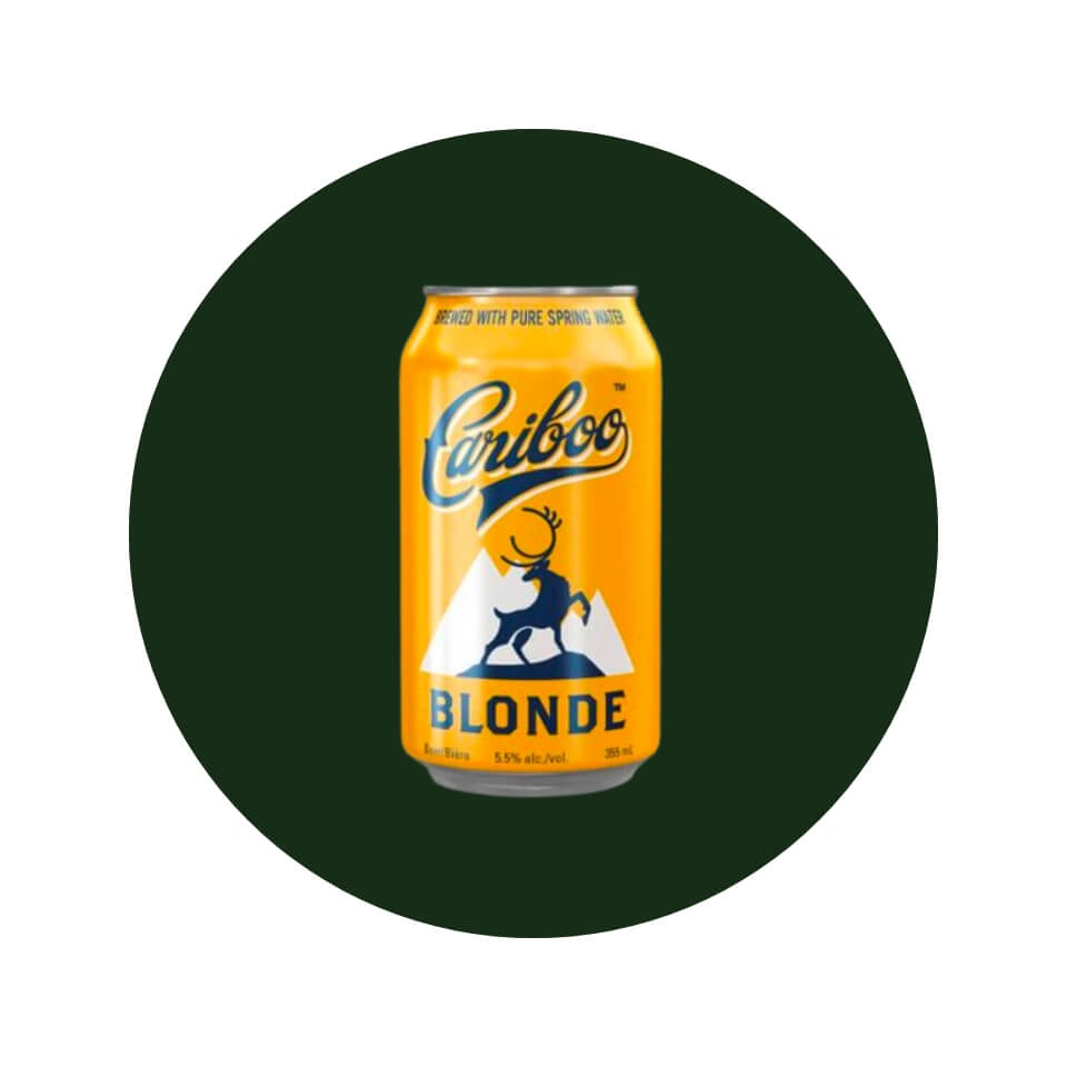 A yellow can in a dark green circle