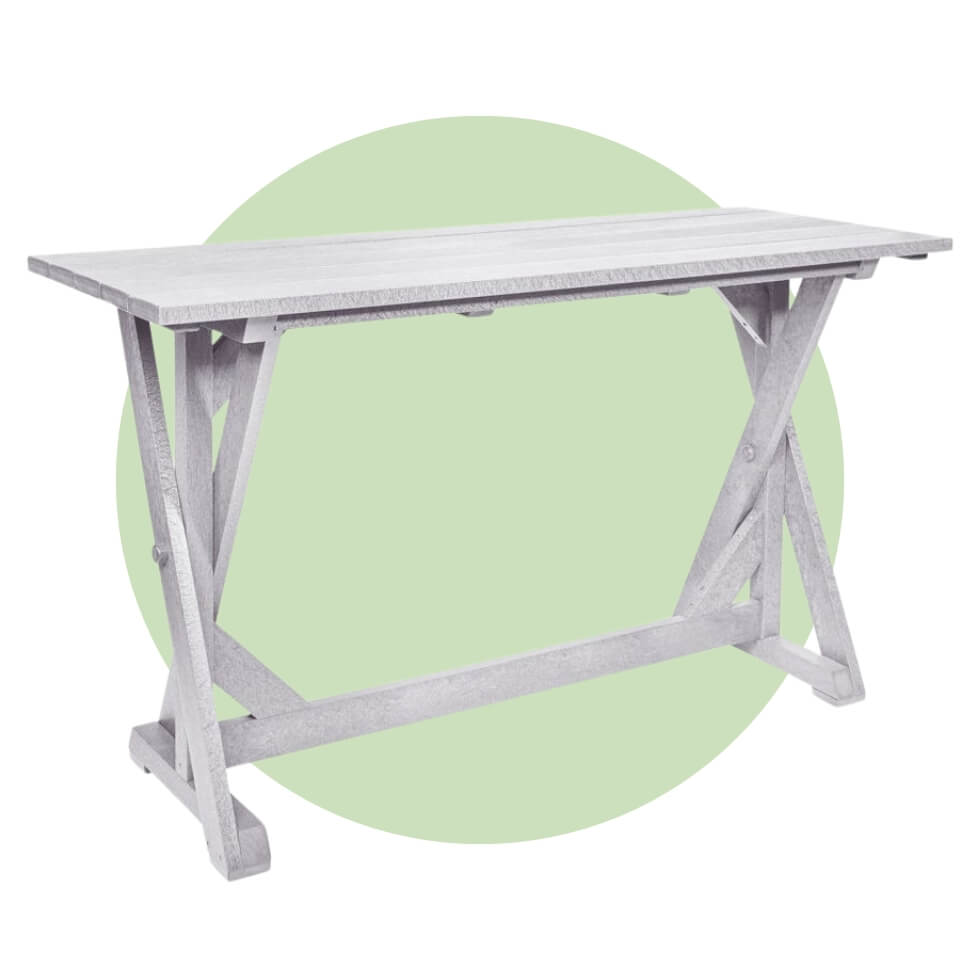 A white table over a light green circle