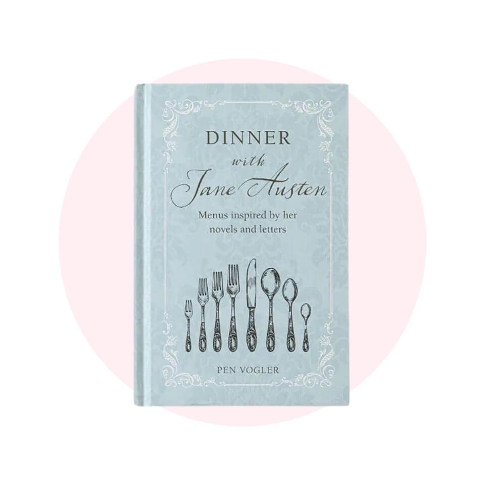 A blue book over a light pink circle