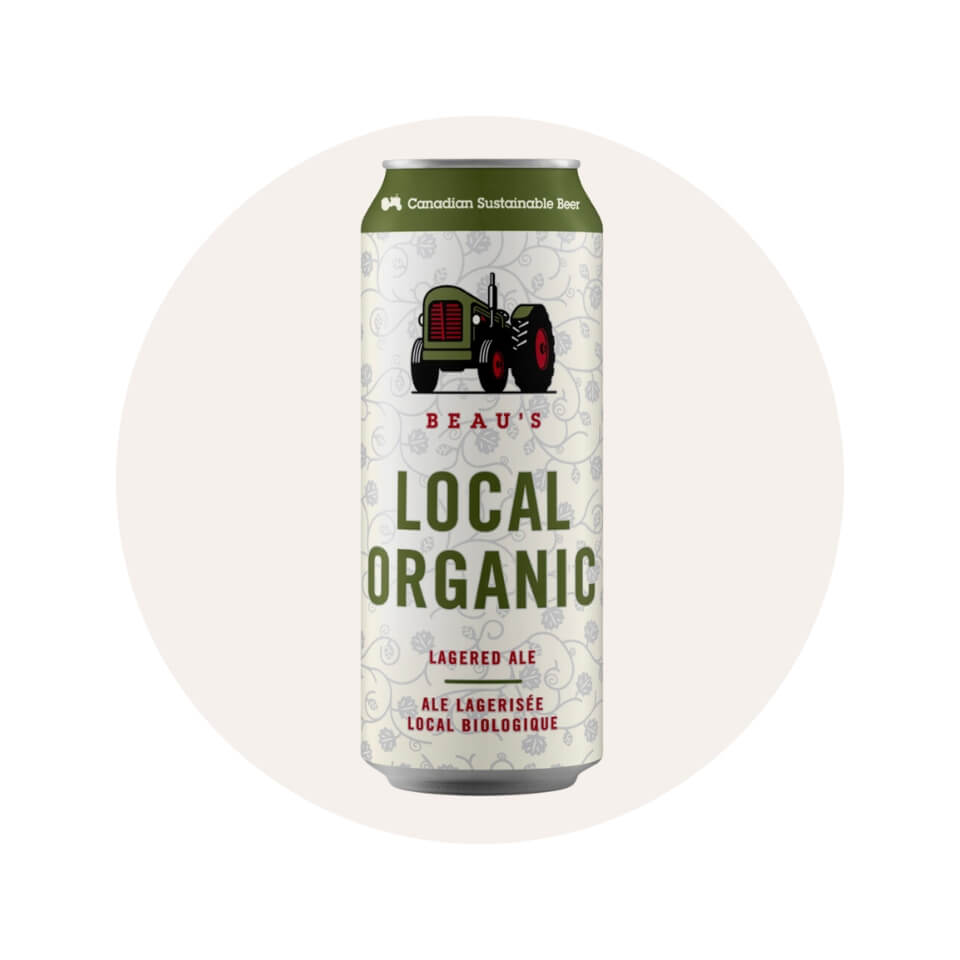 A can of beer in a cream-coloured circle