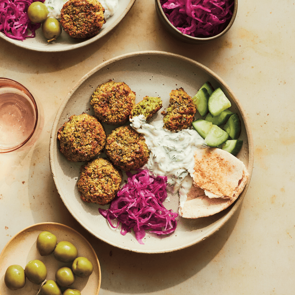 image of falafel on plate with tzaziki