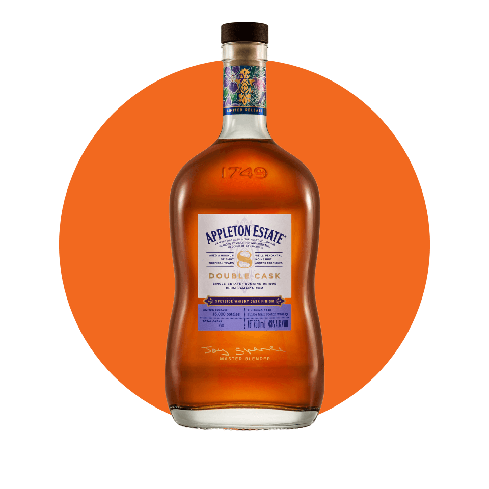 Bottle of rum againt graphic baxkground