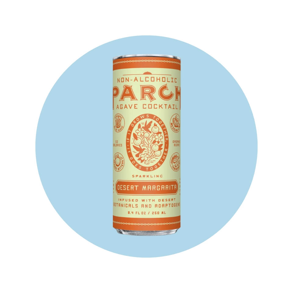 A yellow and orange can in a light blue circle