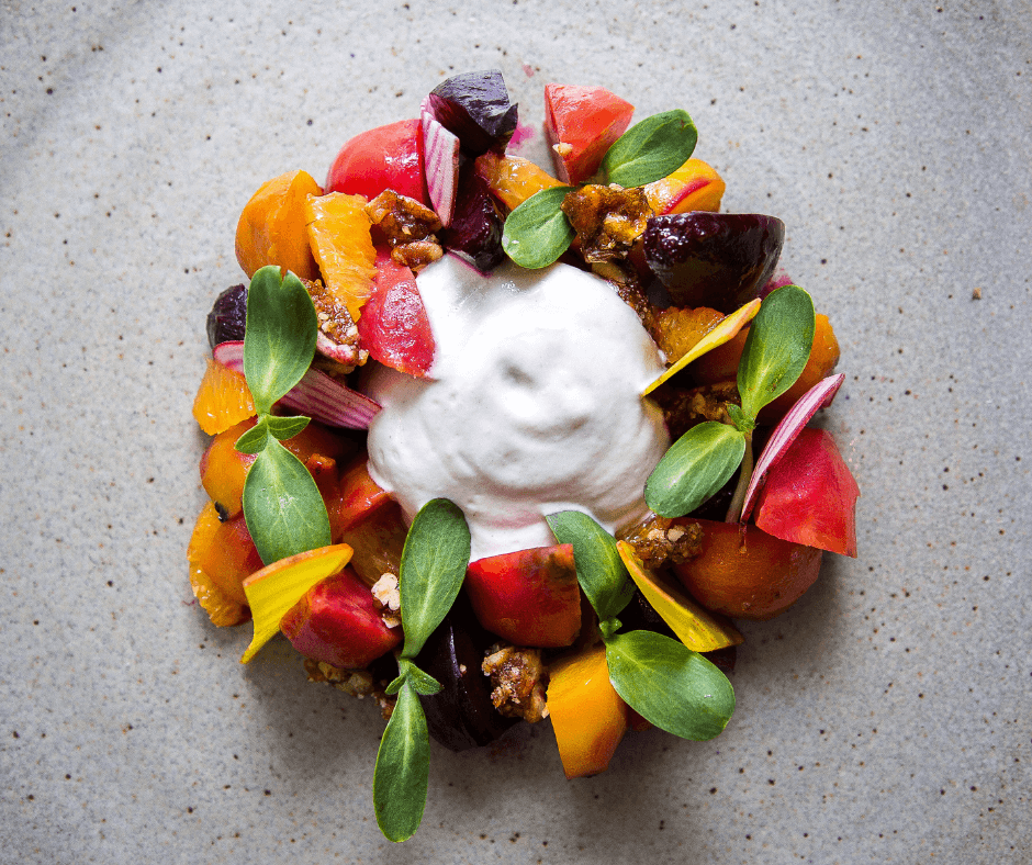 overhead image of beet salad