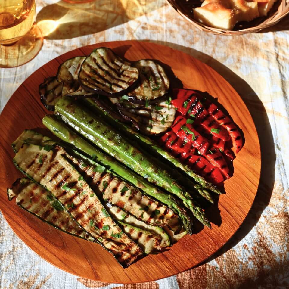 A plate with assorted grilled vegetables