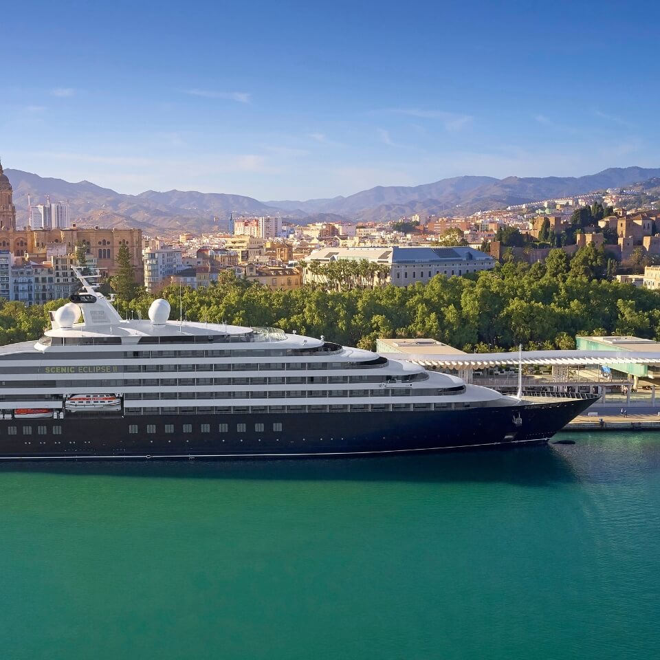 A cruise ship in a Mediterranean harbour