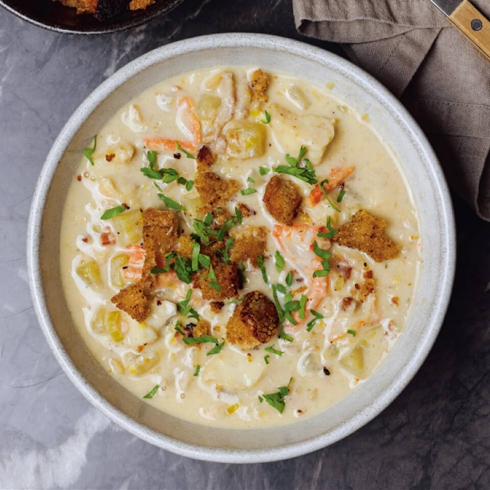 A bowl of seafood chowder